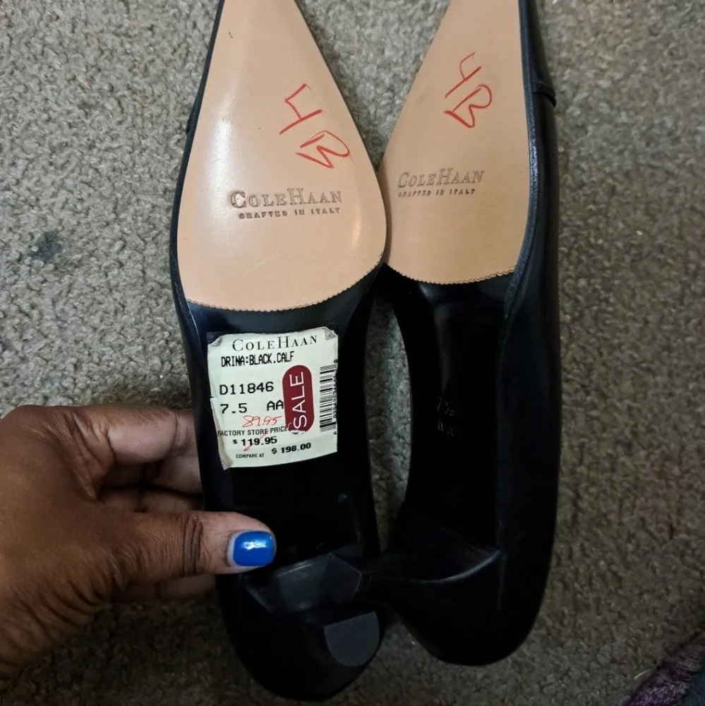 Cole Haan Black Leather Pointed Toe Slip-On Heels Shoes NWT - Picture 8 of 8